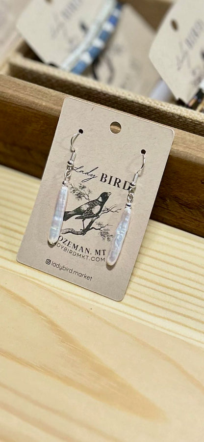 Freshwater Pearl Bar & Silver or Gold Dangle Earrings