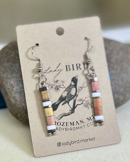 Big Sky Sunrise & Silver or Gold Beaded Tila Dangle Earrings