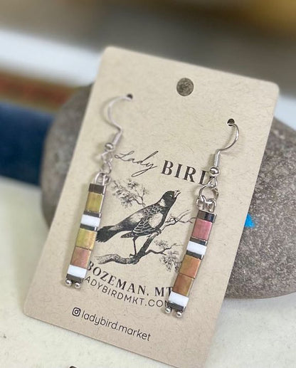 Big Sky Sunrise & Silver or Gold Beaded Tila Dangle Earrings