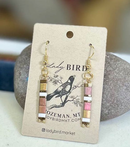 Big Sky Sunrise & Silver or Gold Beaded Tila Dangle Earrings