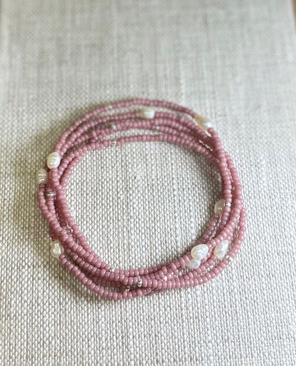 Pale Pink 2-in-1 Seed Bead & Freshwater Pearl Bracelet/Necklace