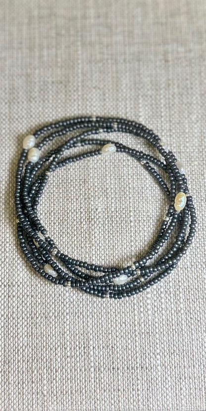 Steel Grey 2-in-1 Seed Bead & Freshwater Pearl Bracelet/Necklace