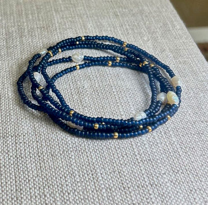 Navy Blue 2-in-1 Seed Bead & Freshwater Pearl Bracelet/Necklace
