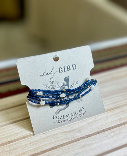 Navy Blue 2-in-1 Seed Bead & Freshwater Pearl Bracelet/Necklace