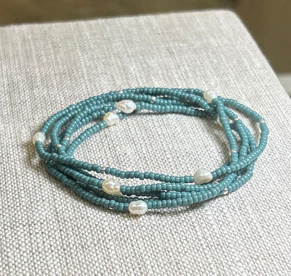 Pale Blue 2-in-1 Seed Bead & Freshwater Pearl Bracelet/Necklace