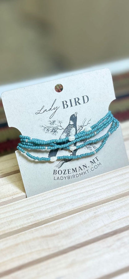 Pale Blue 2-in-1 Seed Bead & Freshwater Pearl Bracelet/Necklace