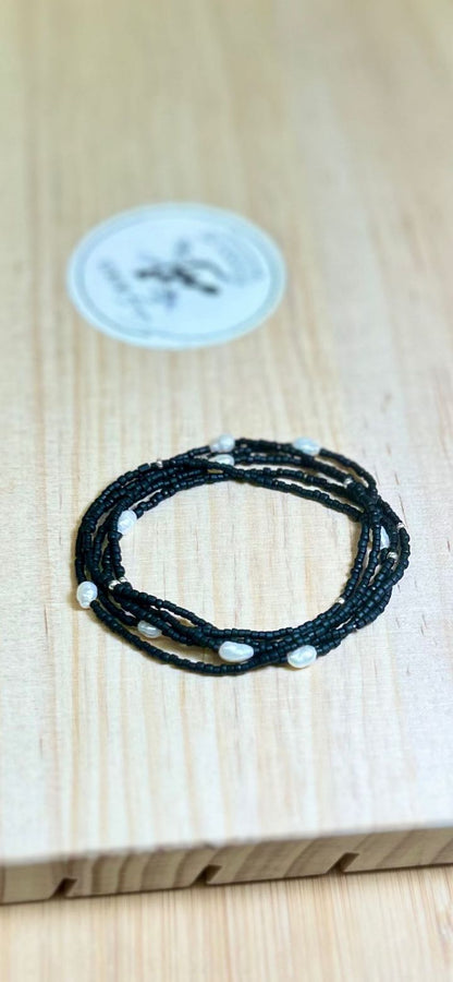 Matte Black 2-in-1 Seed Bead & Freshwater Pearl Bracelet/Necklace