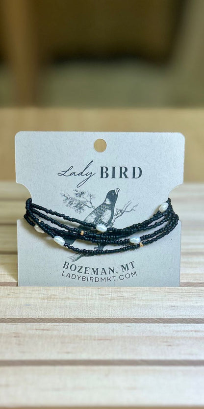 Matte Black 2-in-1 Seed Bead & Freshwater Pearl Bracelet/Necklace