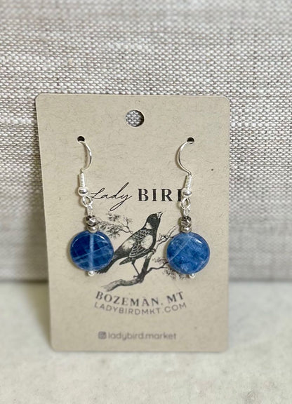 Blue Kayanite Coin Gemstone Pendant Earrings