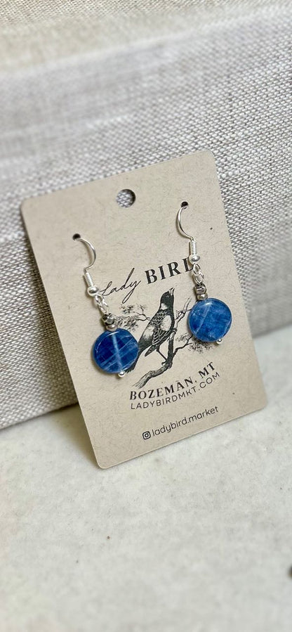 Blue Kayanite Coin Gemstone Pendant Earrings