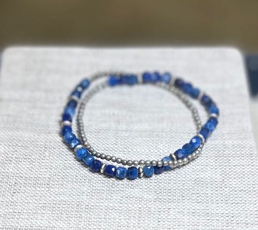 Larger Lapis Blue & Sterling Silver Beaded Gemstone Bracelet
