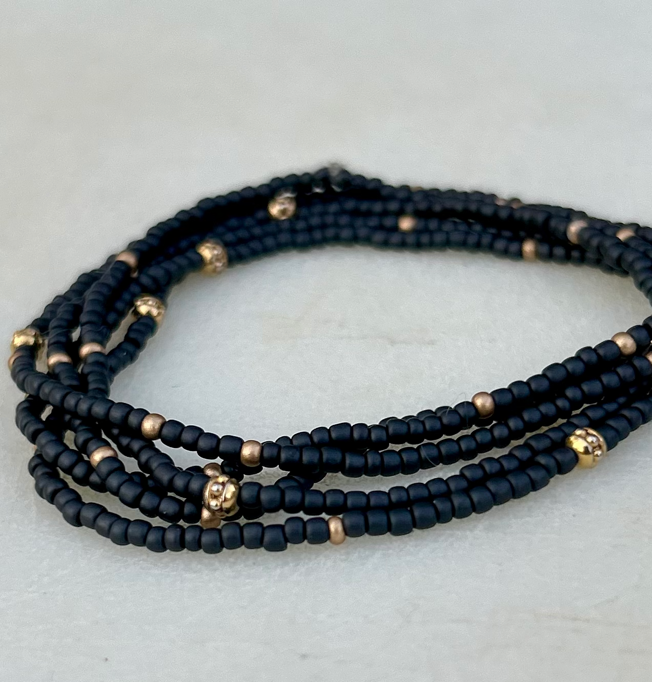 Black Gold-Sprinkled Beaded 5-Wrap Bracelet