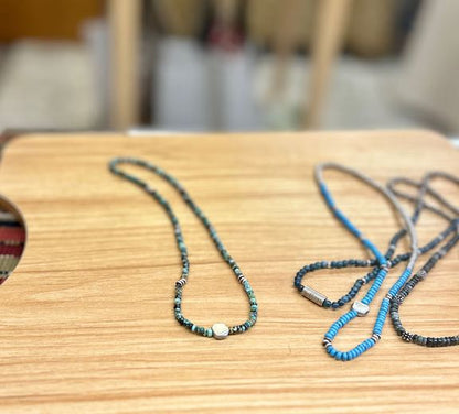 African Turquoise Stretchy Boho Necklace with Gold or Silver Circle Pendant – Gemstone Jewelry