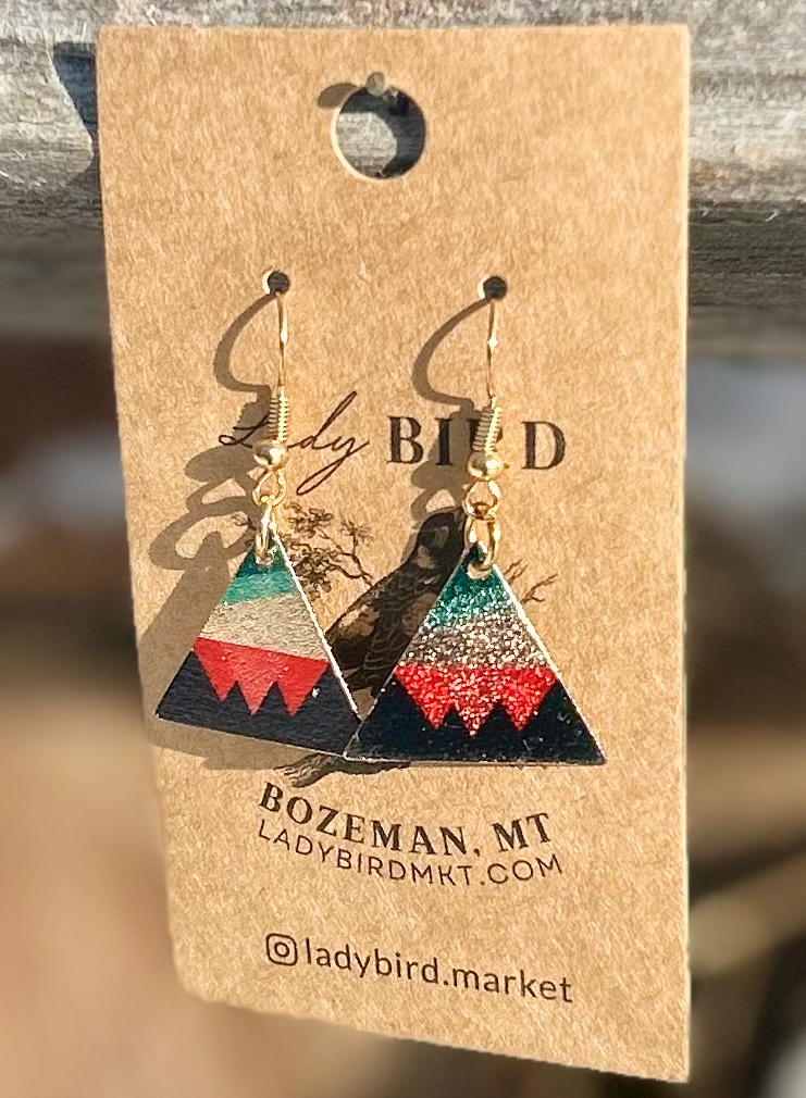 Abstract Mountain Patterned Gold-Finished Triangle Dangle Earrings
