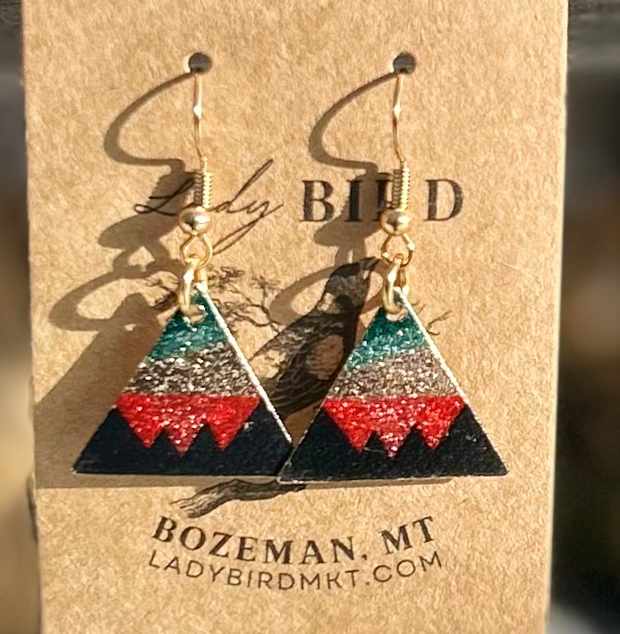 Abstract Mountain Patterned Gold-Finished Triangle Dangle Earrings