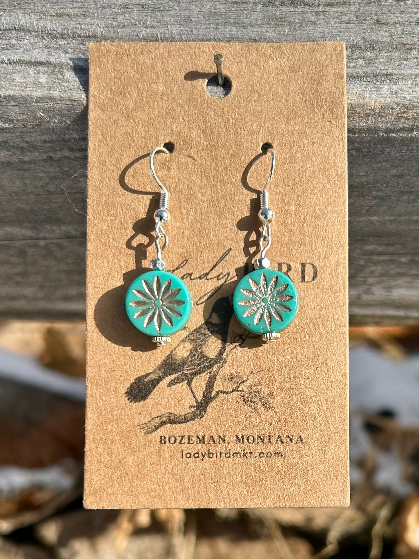 Turquoise & Silver Circle Etched Glass Star Earrings