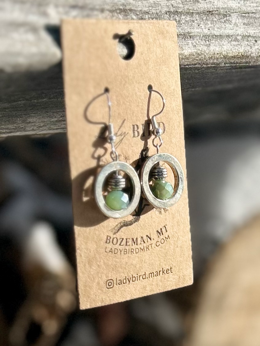 Seafoam Green Silver Sparkle Circle Earrings