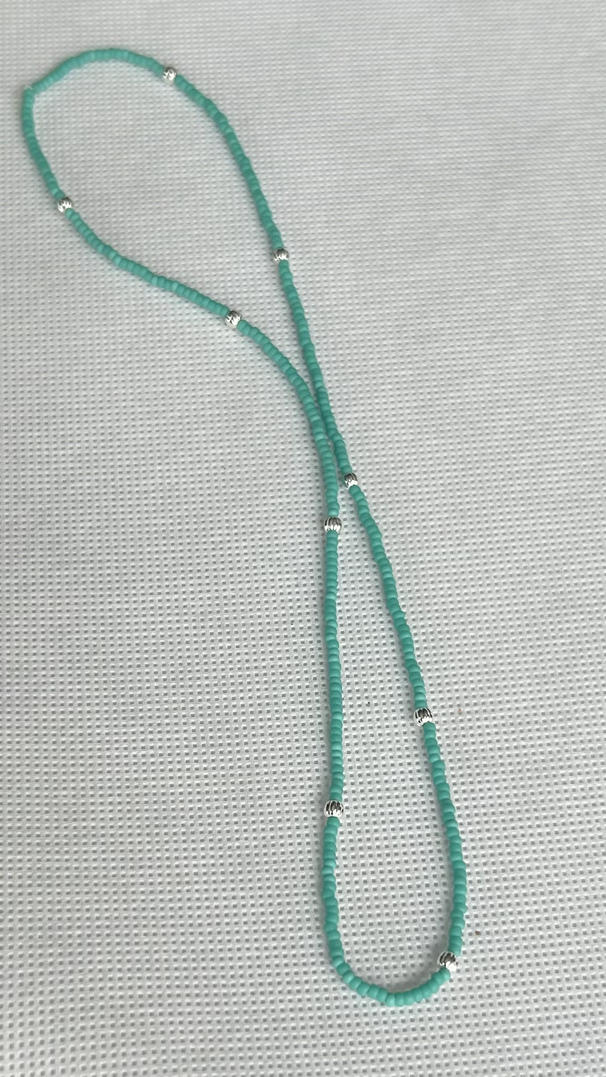 Simply Delicate Turquoise Seed Bead Stretchy Necklace with Corrugated Silver Beads