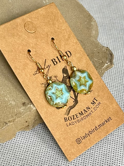 Rustic Turquoise Star Etched Dangle Earrings