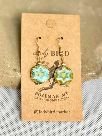 Rustic Turquoise Star Etched Dangle Earrings