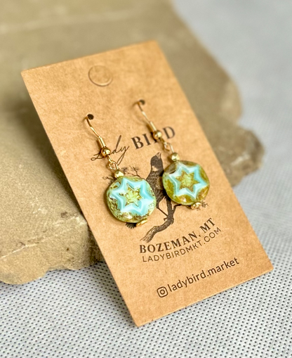 Rustic Turquoise Star Etched Dangle Earrings