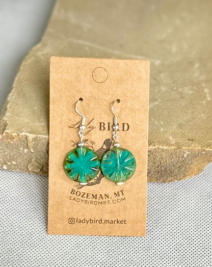 Translucent Turquoise Star Flower Dangle Earrings