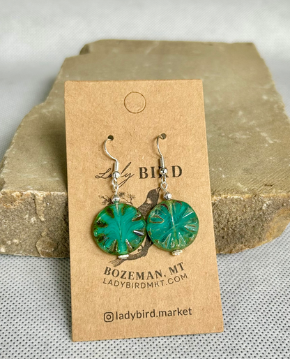 Translucent Turquoise Star Flower Dangle Earrings