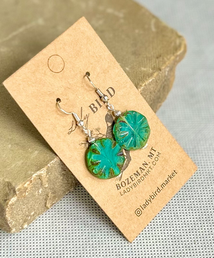 Translucent Turquoise Star Flower Dangle Earrings