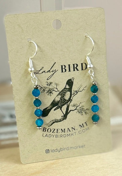 Deep Blue Apatite Gemstone Beaded Dangle Earrings