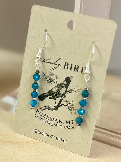 Deep Blue Apatite Gemstone Beaded Dangle Earrings