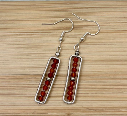 Carnelian Gemstone Earrings with Hand-Stamped Silver