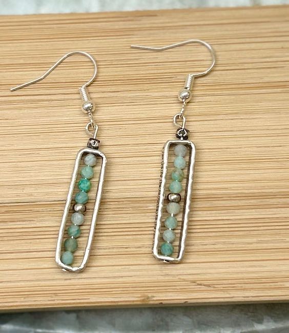 Amazonite Gemstone Earrings with Hand-Stamped Silver