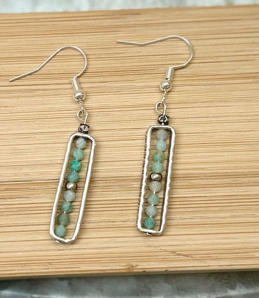 Amazonite Gemstone Earrings with Hand-Stamped Silver