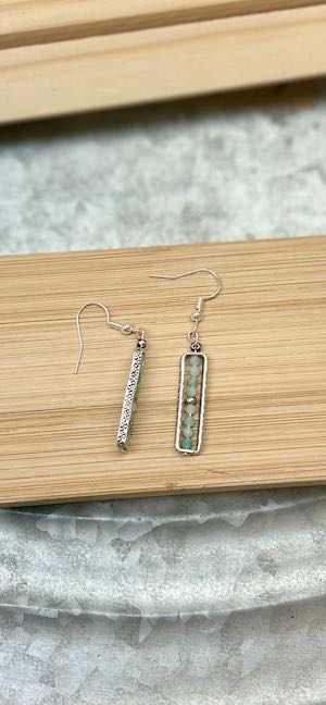 Amazonite Gemstone Earrings with Hand-Stamped Silver