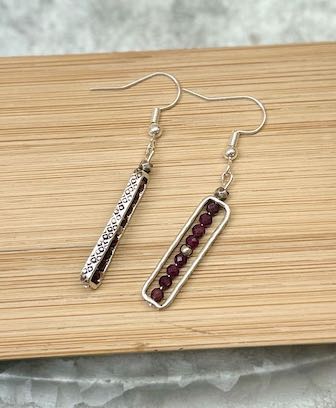 Garnet Red Gemstone Earrings with Hand-Stamped Silver