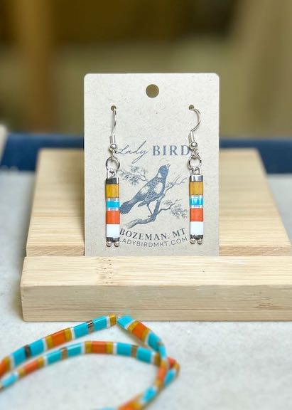 Retro White Stripes with Silver or Gold Tila Bead Earrings