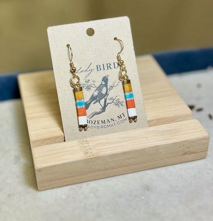 Retro White Stripes with Silver or Gold Tila Bead Earrings