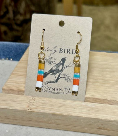 Retro White Stripes with Silver or Gold Tila Bead Earrings