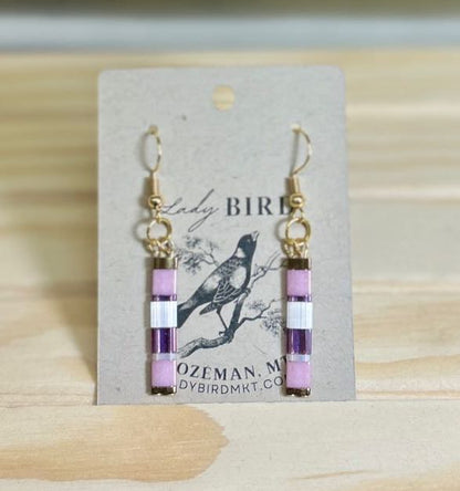 Shiny Pinky Mix & Silver or Gold Tila Bead Earrings