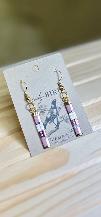 Shiny Pinky Mix & Silver or Gold Tila Bead Earrings