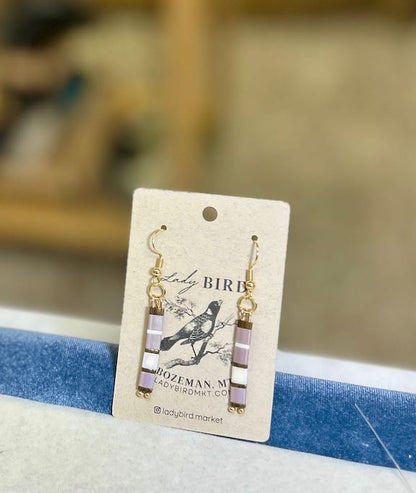 Pale Pink, White & Silver or Gold Tila Bead Earrings