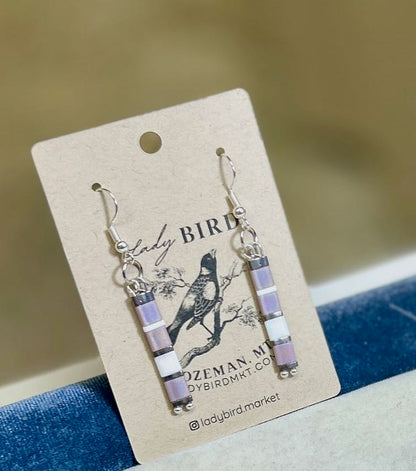 Pale Pink, White & Silver or Gold Tila Bead Earrings