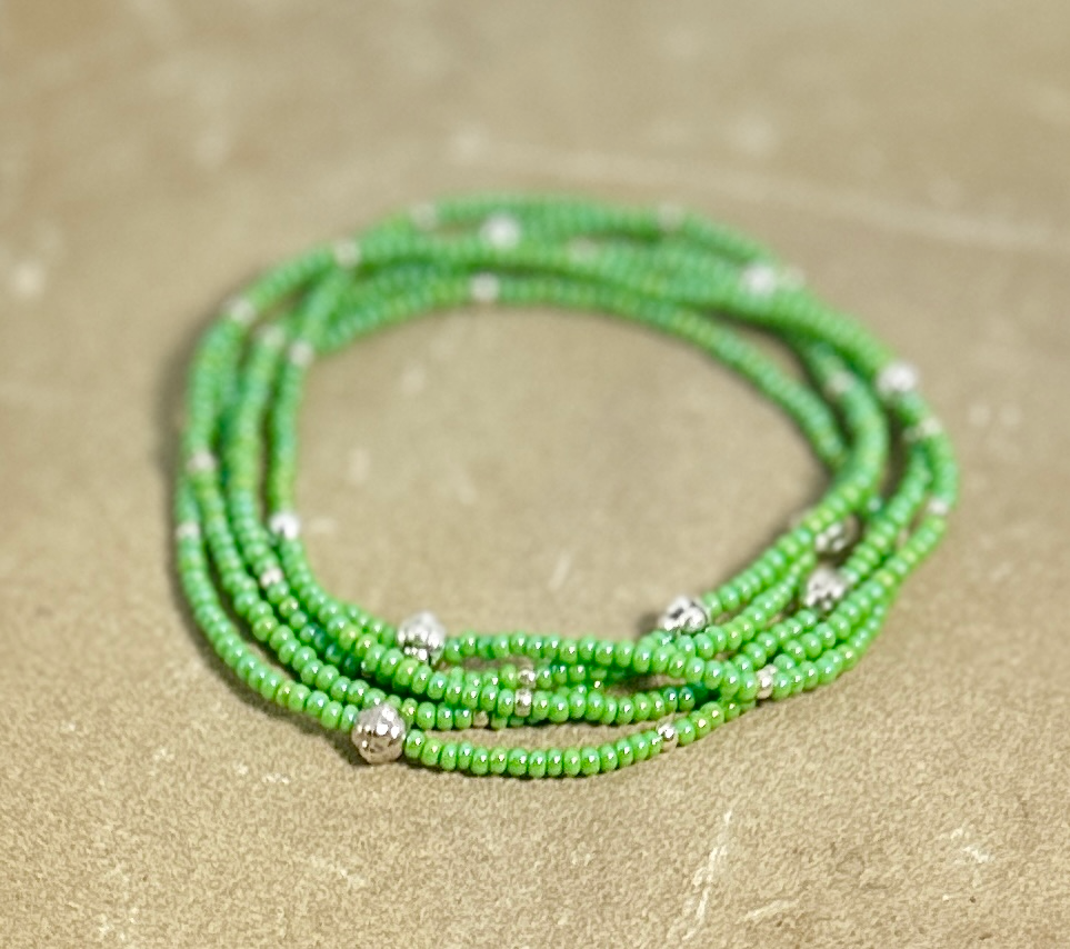 Emerald Green Silver or Gold Sprinkled Beaded Wrap Bracelet