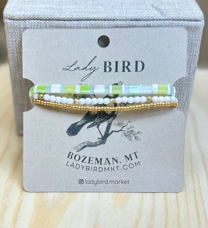 Limelight & White Tila Bead Stacked Bracelet Set