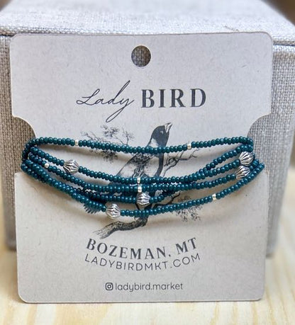 Dark Teal & Chunky Silver Beaded Wrap Bracelet/Necklace