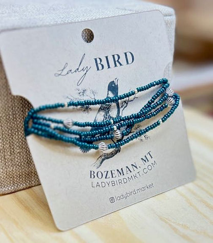 Dark Teal & Chunky Silver Beaded Wrap Bracelet/Necklace