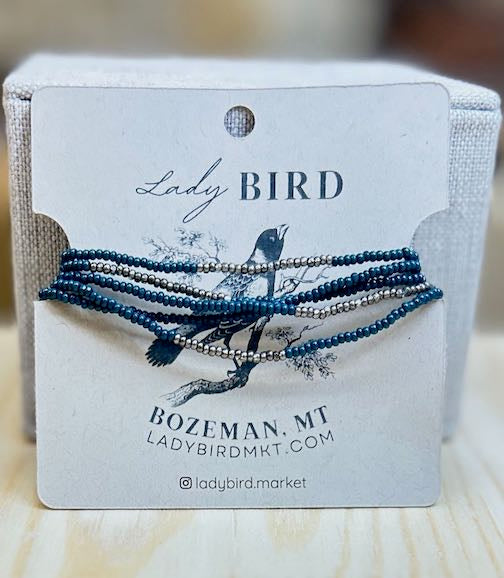 Dark Teal & Antique Silver Striped Beaded Wrap Bracelet/Necklace