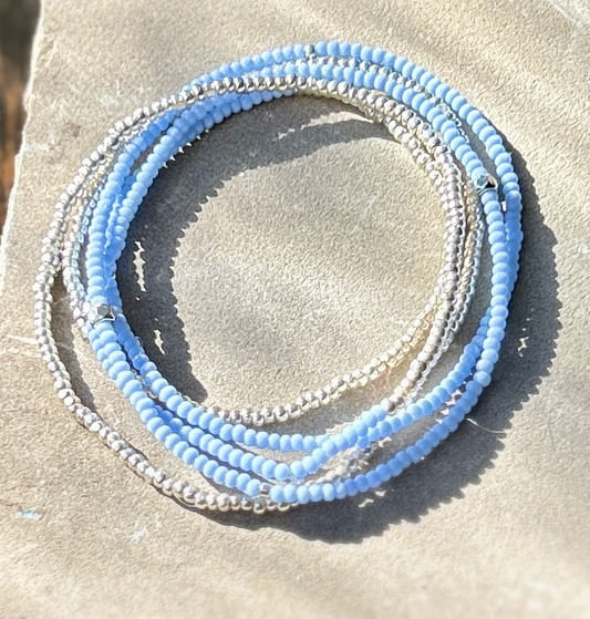 Periwinkle & Silver Lined Combo Beaded 5-Wrap Bracelet