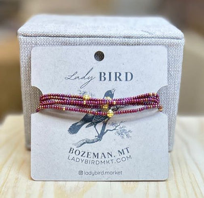 Shimmery Raspberry Rainbow & Silver or Gold Beaded Wrap Bracelet/Necklace