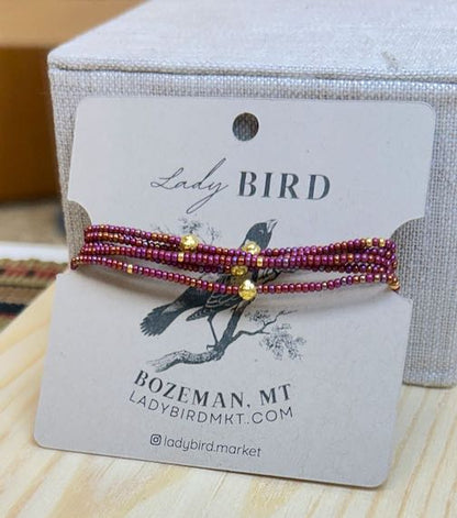 Shimmery Raspberry Rainbow & Silver or Gold Beaded Wrap Bracelet/Necklace